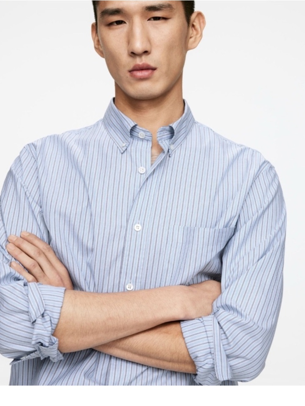 Classic Light Blue Striped Button-Down Shirt for Men - Picture 2 of 11